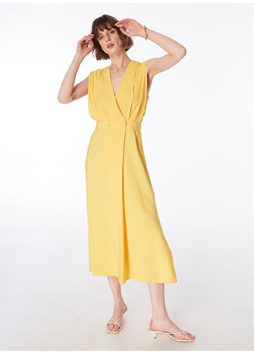 Fabrika Sarı Kadın Kruvaze Yaka Basic Elbise F4SL-ELB0202 3