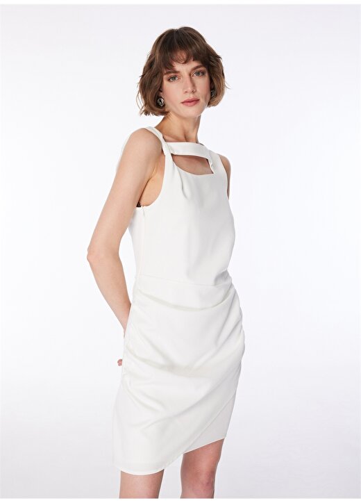 Fabrika Beyaz Kadın Kayık Yaka Elbise F4SL-ELB0318 1