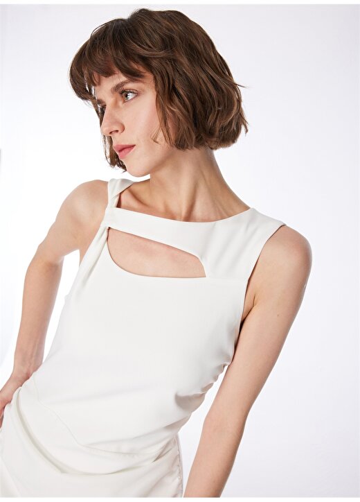 Fabrika Beyaz Kadın Kayık Yaka Elbise F4SL-ELB0318 4