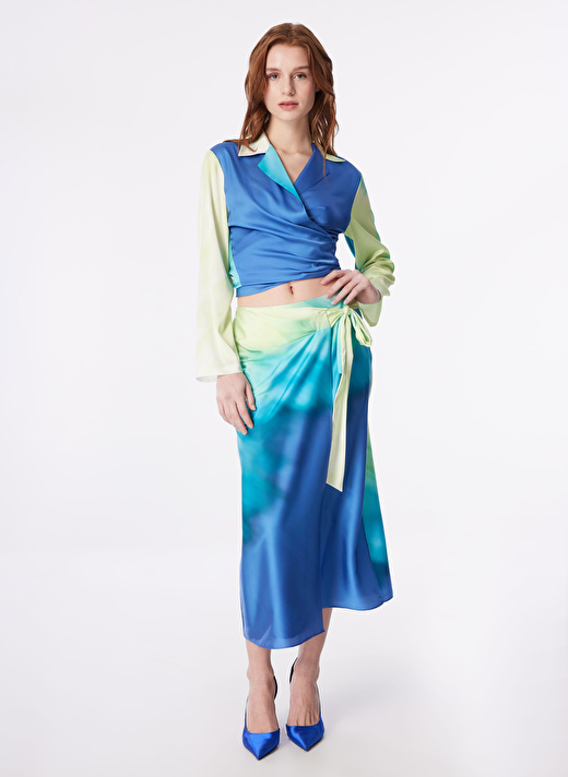 Fabrika Kruvaze Yaka Batik Çok Renkli Kadın Bluz F4SL-BLZ0835 2