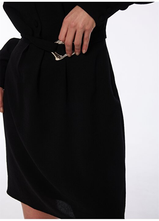 Fabrika Gömlek Yaka Düz Siyah Mini Kadın Elbise F4SL-ELB0858 4