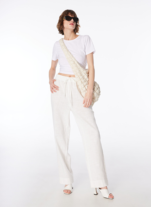 Fabrika Beyaz Kadın Lastikli Bol Kesim Pantolon F4SL-PNT0840 2