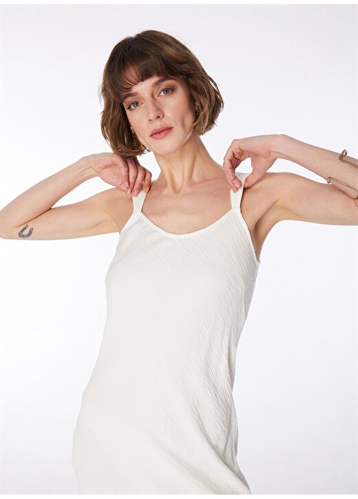 Fabrika U Yaka Crinkle Beyaz Midi Kadın Elbise F4SL-ELB0127 3