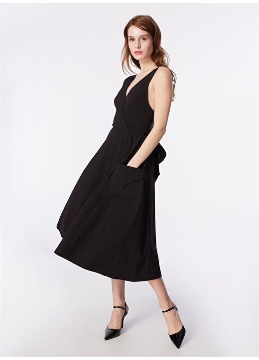 Fabrika Siyah Kadın V Yaka Elbise F4SL-ELB0126 3