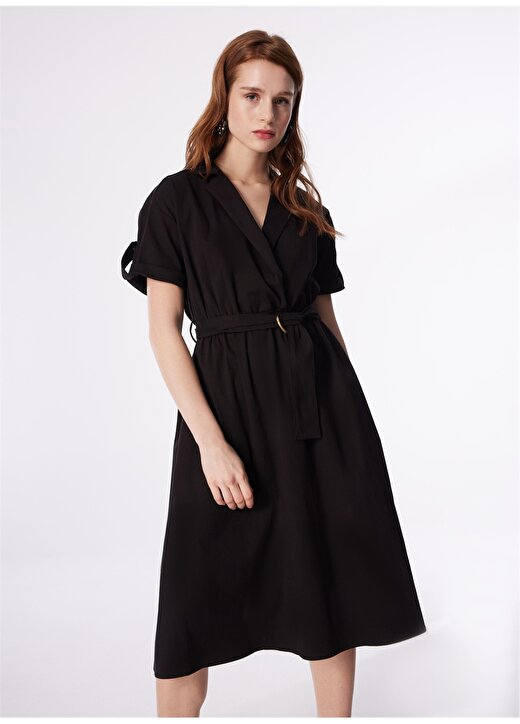 Fabrika Comfort Siyah Kadın Kruvaze Yaka Basic Elbise FC4SL-ELB0425 3