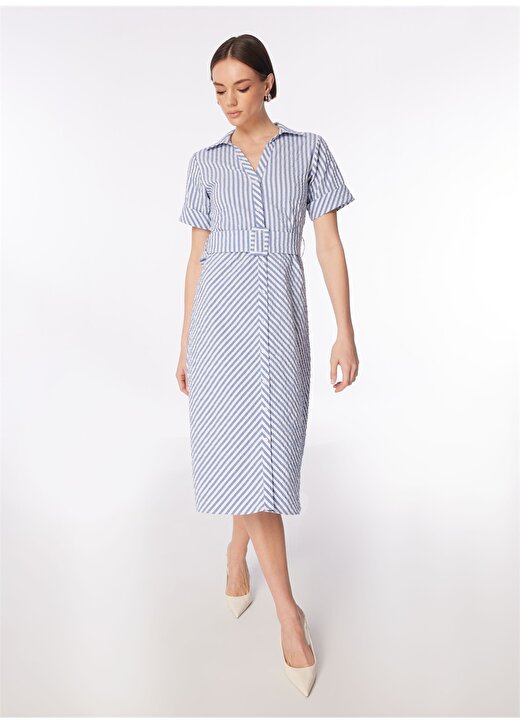 Fabrika Comfort Mavi - Beyaz Kadın Basic Elbise FC4SL-ELB0142 4