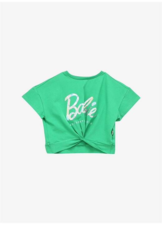 Barbie Yeşil Kız Çocuk Bisiklet Yaka Regular Fit Varaklı T-Shirt BRB4SG-TST6003 1