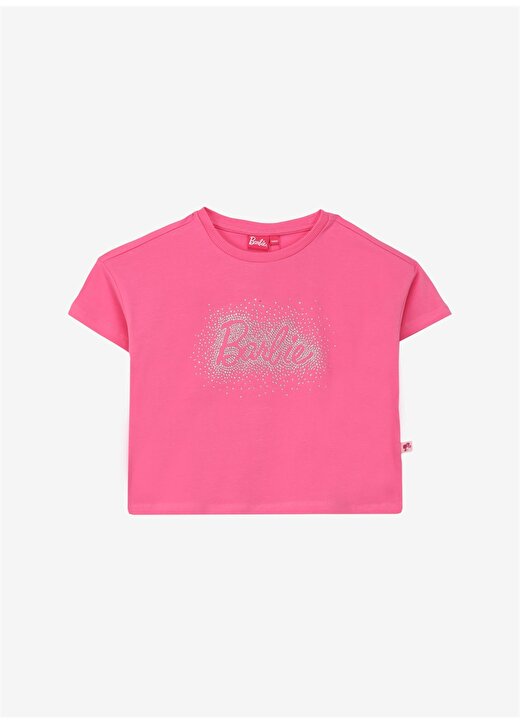 Barbie Pembe Kız Çocuk Bisiklet Yaka Regular Fit Taşlı T-Shirt BRB4SG-TST6004 1