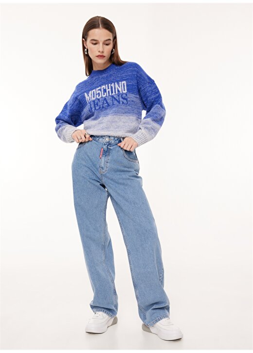 Moschino Jeans Yüksek Bel Düz Paça Normal İndigo Kadın Denim Pantolon A0336 2