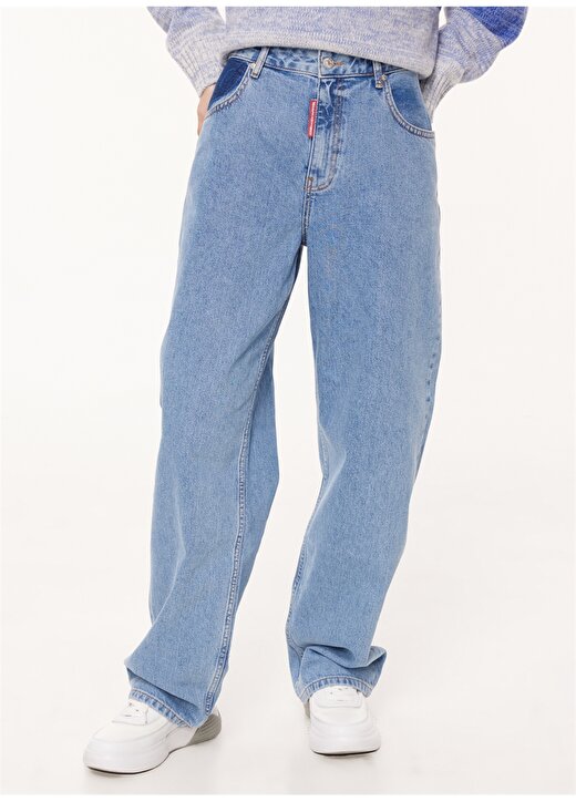Moschino Jeans Yüksek Bel Düz Paça Normal İndigo Kadın Denim Pantolon A0336 3