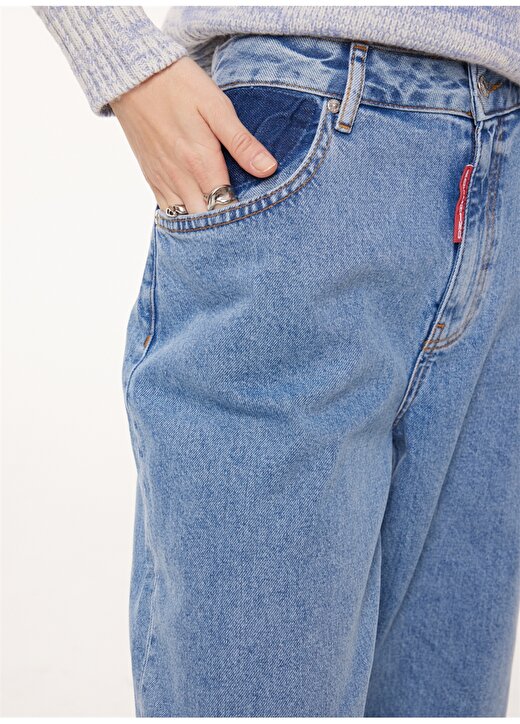 Moschino Jeans Yüksek Bel Düz Paça Normal İndigo Kadın Denim Pantolon A0336 4