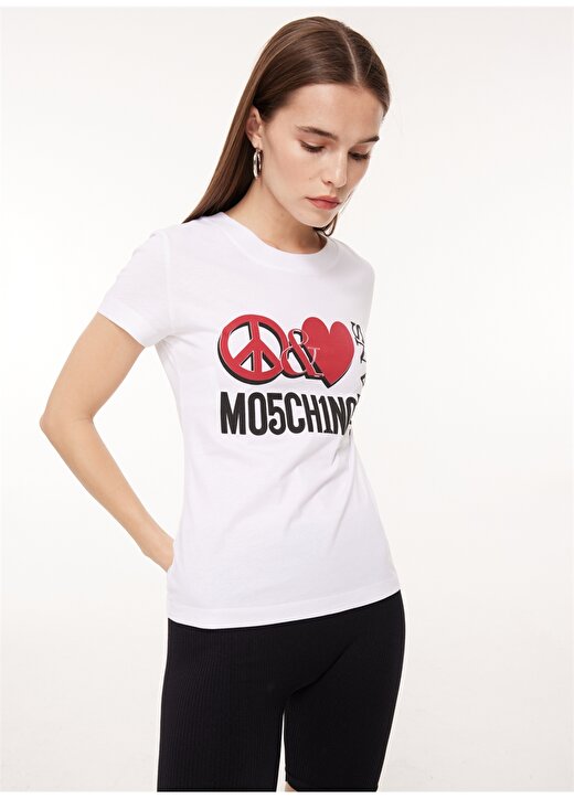 Moschino Jeans Bisiklet Yaka Baskılı Beyaz Kadın T-Shirt A0707 2