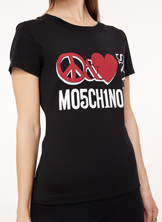 Moschino Jeans Bisiklet Yaka Baskılı Siyah Kadın T-Shirt A0707 4