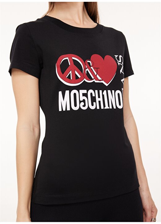 Moschino Jeans Bisiklet Yaka Baskılı Siyah Kadın T-Shirt A0707 4