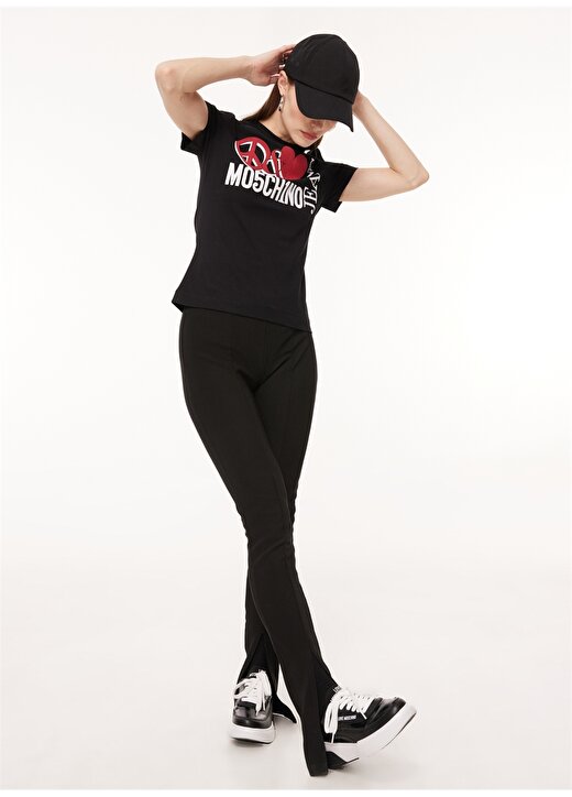 Moschino Jeans Bisiklet Yaka Baskılı Siyah Kadın T-Shirt J0713 2