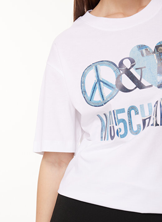 Moschino Jeans Bisiklet Yaka Baskılı Beyaz Kadın T-Shirt A0704 4