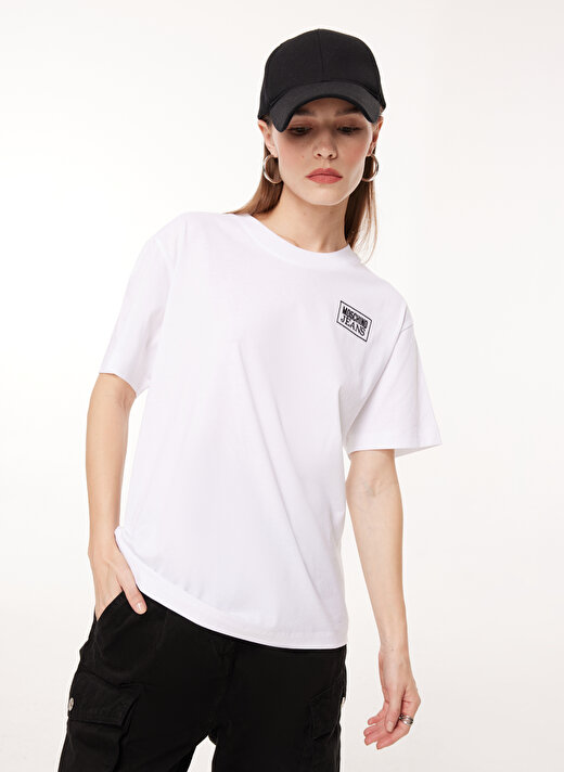 Moschino Jeans Bisiklet Yaka Düz Beyaz Kadın T-Shirt A0709 2