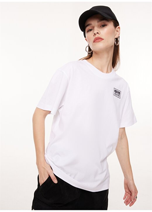 Moschino Jeans Bisiklet Yaka Düz Beyaz Kadın T-Shirt A0709 3
