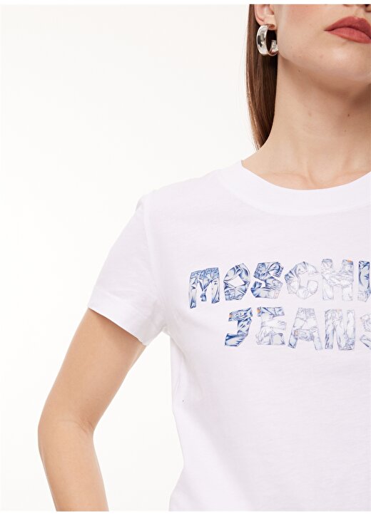 Moschino Jeans Bisiklet Yaka Baskılı Beyaz Kadın T-Shirt A0701 4