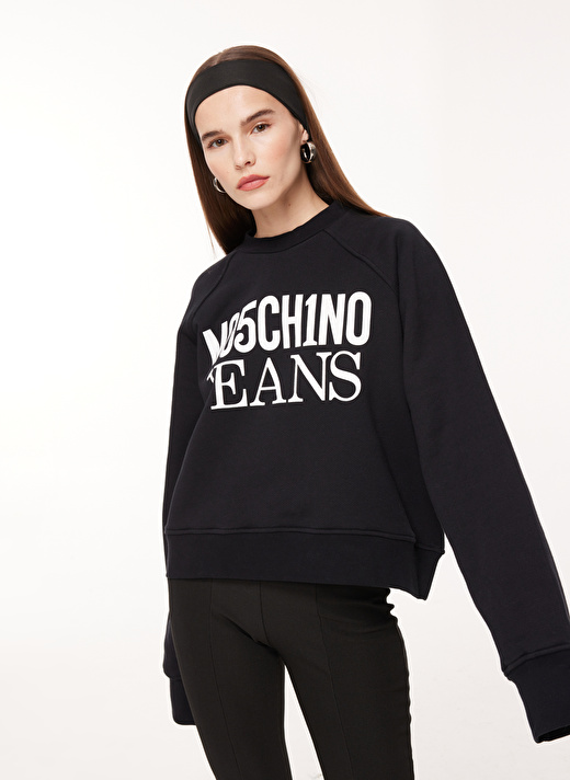 Moschino Jeans Bisiklet Yaka Düz Siyah Kadın Sweatshırt J1714 3