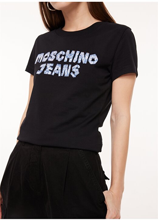 Moschino Jeans Bisiklet Yaka Baskılı Siyah Kadın T-Shirt A0701 4