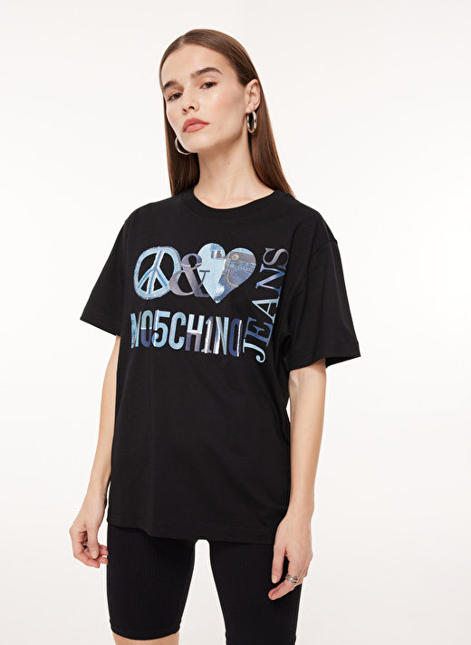 Moschino Jeans Bisiklet Yaka Baskılı Siyah Kadın T-Shirt A0704 2