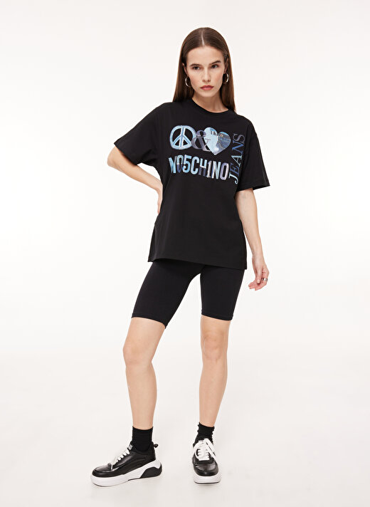 Moschino Jeans Bisiklet Yaka Baskılı Siyah Kadın T-Shirt A0704 3