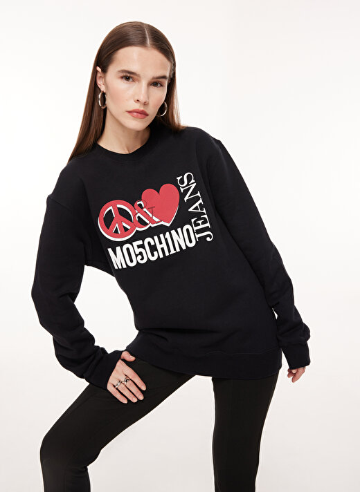 Moschino Jeans Bisiklet Yaka Baskılı Siyah Kadın Sweatshırt J1716 2