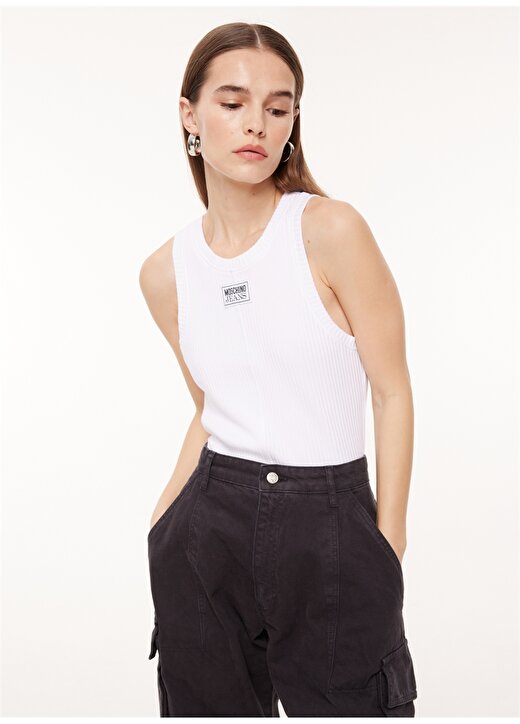 Moschino Jeans Klasik Yaka Düz Beyaz Kadın Atlet A0809 3