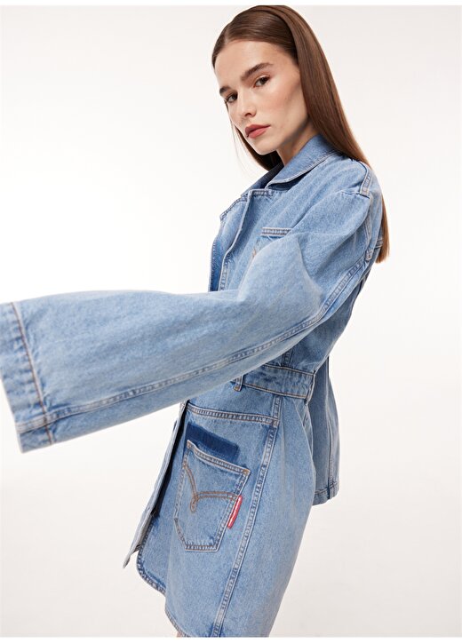 Moschino Jeans Gömlek Yaka Düz İndigo Kısa Kadın Elbise J0445 1