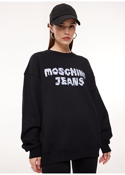 Moschino Jeans Bisiklet Yaka Baskılı Siyah Kadın Sweatshırt A1703 3