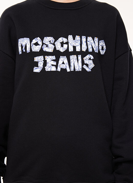 Moschino Jeans Bisiklet Yaka Baskılı Siyah Kadın Sweatshırt A1703 4