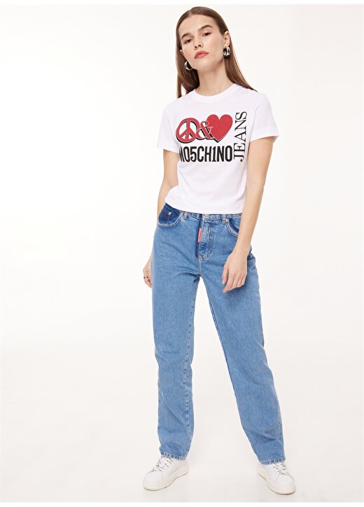 Moschino Jeans Yüksek Bel Düz Paça Normal İndigo Kadın Denim Pantolon J0330 2