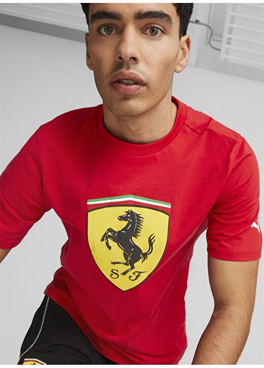Puma Kırmızı Erkek Yuvarlak Yaka Regular Fit T-Shirt 53817502 Ferrari Race Big Shld T Cl 2