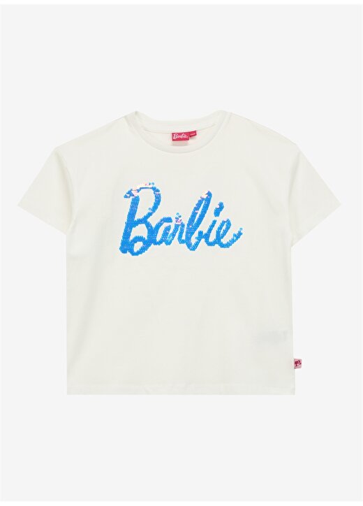 Barbie Lila - Beyaz Kız Çocuk Bisiklet Yaka Payetli T-Shirt BRB4SG-TST6020 1