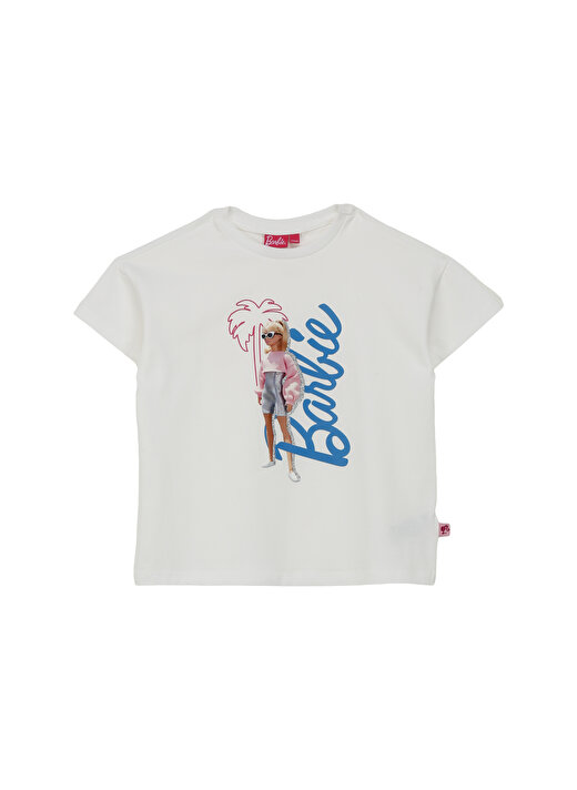 Barbie Ekru Kız Çocuk Bisiklet Yaka Regular Fit Baskılı T-Shirt BRB4SG-TST6022 1