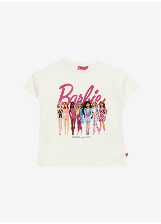 Barbie Ekru Kız Çocuk Bisiklet Yaka Regular Fit Baskılı T-Shirt BRB4SG-TST6015 1