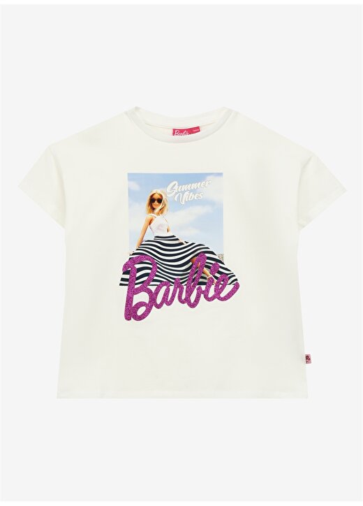Barbie Ekru Kız Çocuk Bisiklet Yaka Regular Fit Baskılı T-Shirt BRB4SG-TST6018 1
