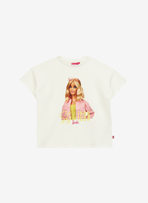 Barbie Baskılı Ekru Kız Çocuk T-Shirt BRB4SG-TST6016 1