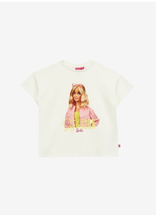 Barbie Baskılı Ekru Kız Çocuk T-Shirt BRB4SG-TST6016 1