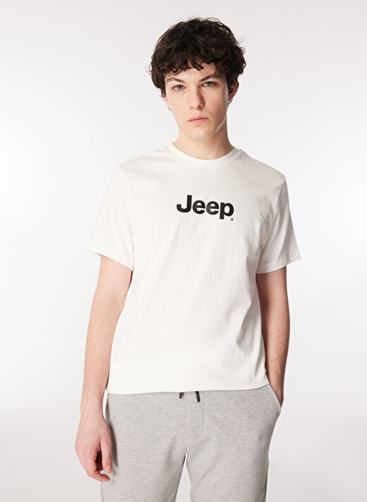 Jeep Kırık Beyaz Erkek Bisiklet Yaka Baskılı T-Shirt J4SM-TST7246  1
