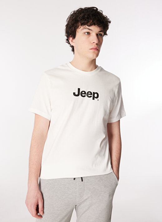 Jeep Kırık Beyaz Erkek Bisiklet Yaka Baskılı T-Shirt J4SM-TST7246  3