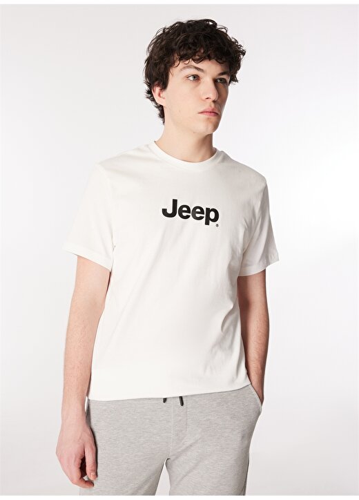 Jeep Kırık Beyaz Erkek Bisiklet Yaka Baskılı T-Shirt J4SM-TST7246 3