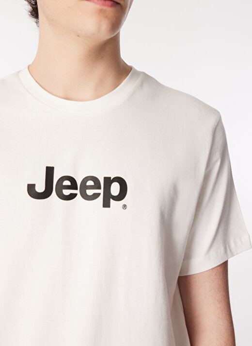 Jeep Kırık Beyaz Erkek Bisiklet Yaka Baskılı T-Shirt J4SM-TST7246  4