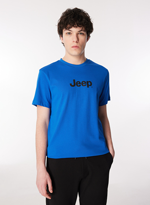 Jeep Mavi Erkek Bisiklet Yaka Basic Baskılı T-Shirt J4SM-TST7246  3