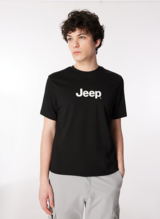 Jeep Siyah Erkek Bisiklet Yaka Basic Baskılı T-Shirt J4SM-TST7246  1