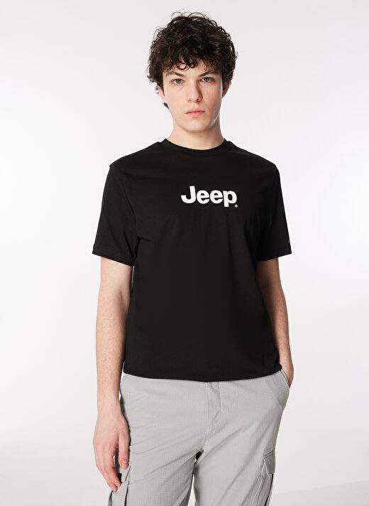 Jeep Siyah Erkek Bisiklet Yaka Basic Baskılı T-Shirt J4SM-TST7246  3