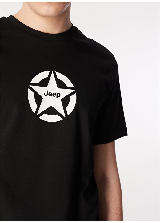 Jeep Siyah Erkek Bisiklet Yaka Basic Baskılı T-Shirt J4SM-TST7247 4