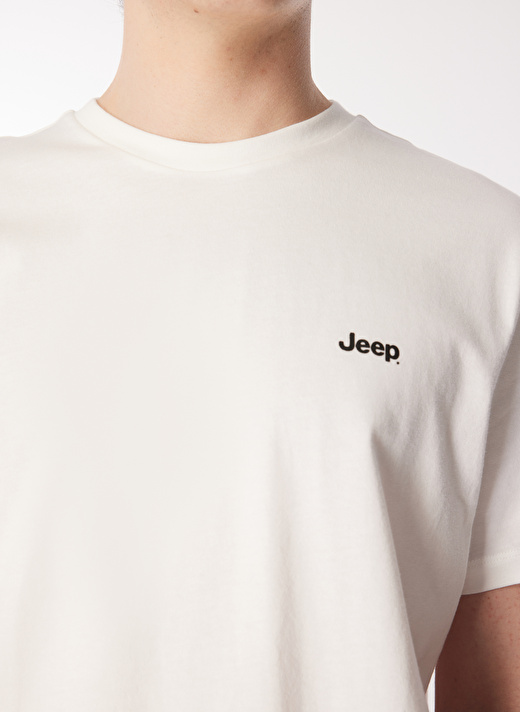Jeep Kırık Beyaz Erkek Bisiklet Yaka Basic Baskılı T-Shirt J4SM-TST7245  4