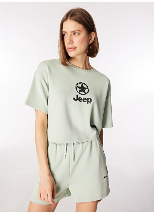 Jeep Su Yeşili Kadın Bisiklet Yaka Loose Fit Baskılı T-Shirt J4SL-TST7027 3